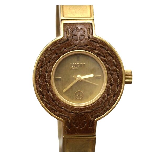 Lucky Brand Leather Insert Gold Bracelet Watch Quartz w/ New Battery - Picture 1 of 6